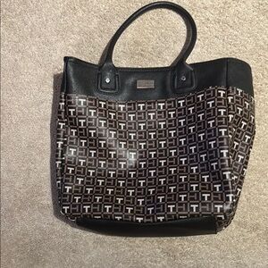 Tory Burch Black and Brown Geometric Tote